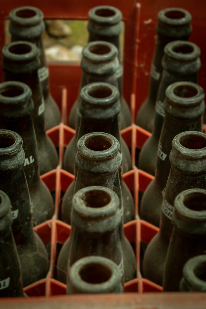 brown bottles in a carrier